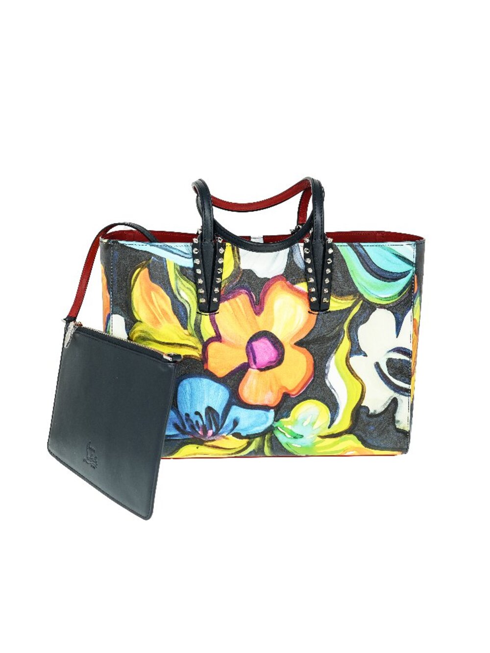 Christian Louboutin Cabata Floral Printed Small Leather Tote With Pouch